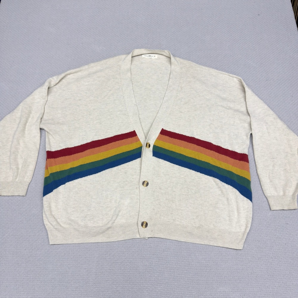 Natural Life Cardigan Sweater Womens M Cotton Rainbow Oatmeal Oversized Relaxed